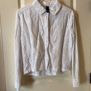 Bobi White Eyelet Button-Up Shirt